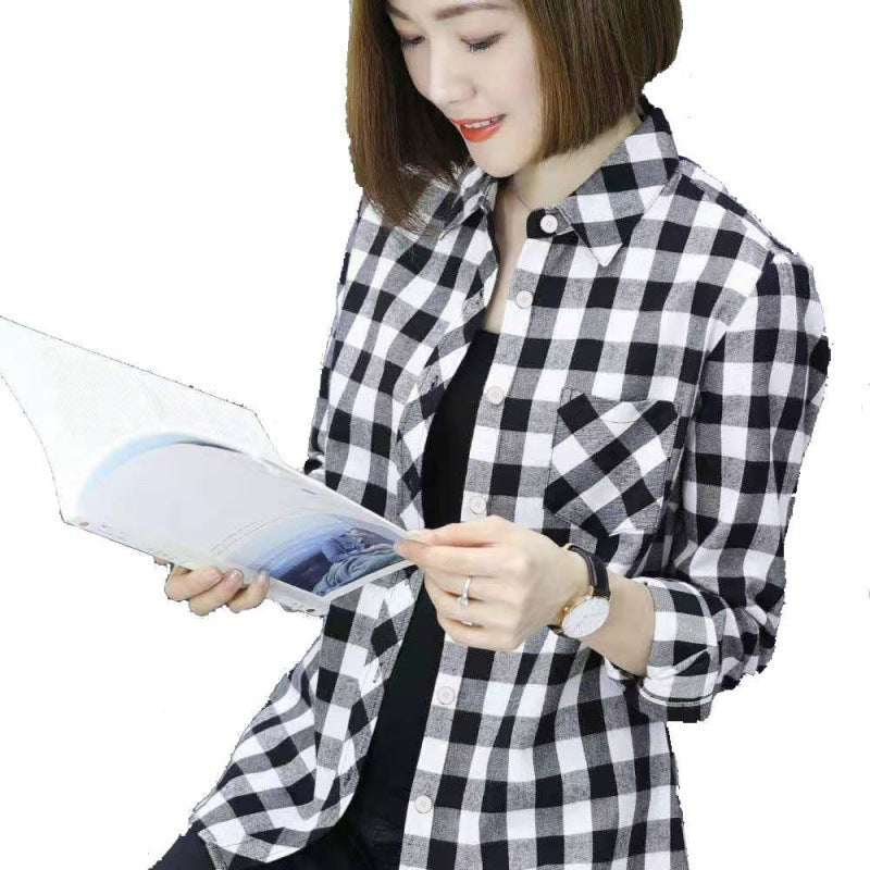 Women's Long-sleeved Slim-fit Plaid Shirt