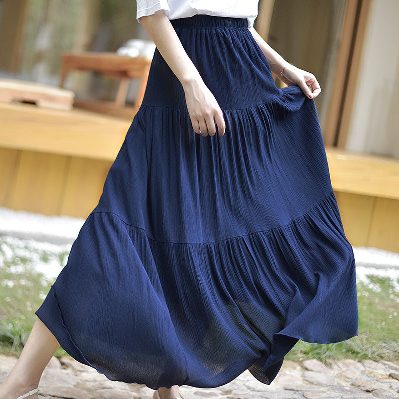 Women's Pure Color Artistic Cotton And Linen Skirt