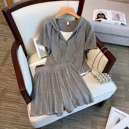 Casual Wide-leg Shorts-skirt Two-piece Set