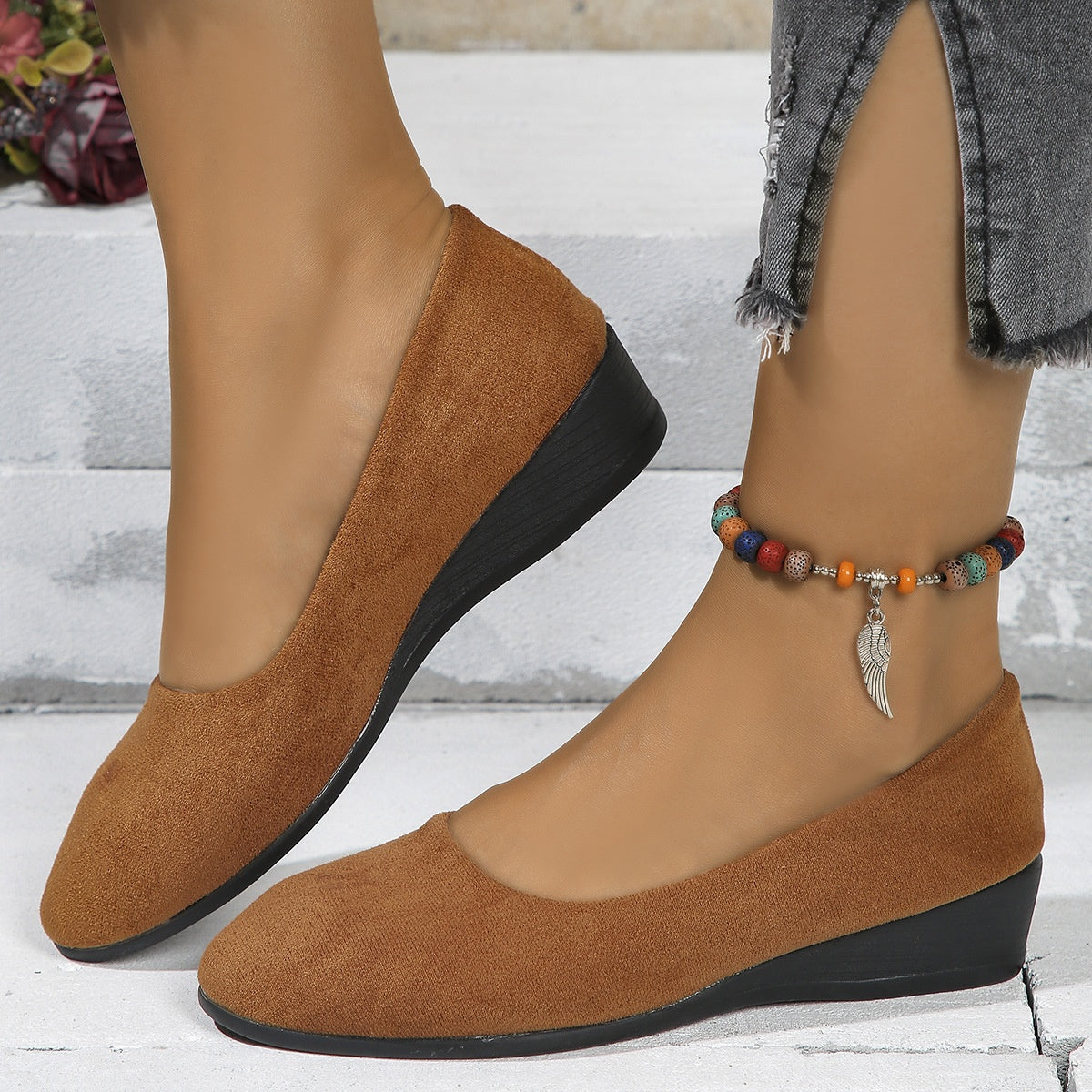 Spring New Pointed Toe Women's Plus Size Shallow Mouth Wedge Pumps Doug Shoes Sports Casual