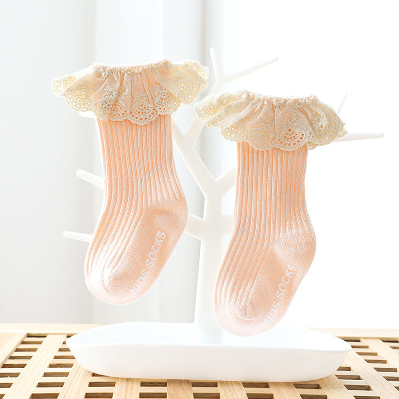 Children's Tube Glue Dispensing Non-slip Room Socks Lace