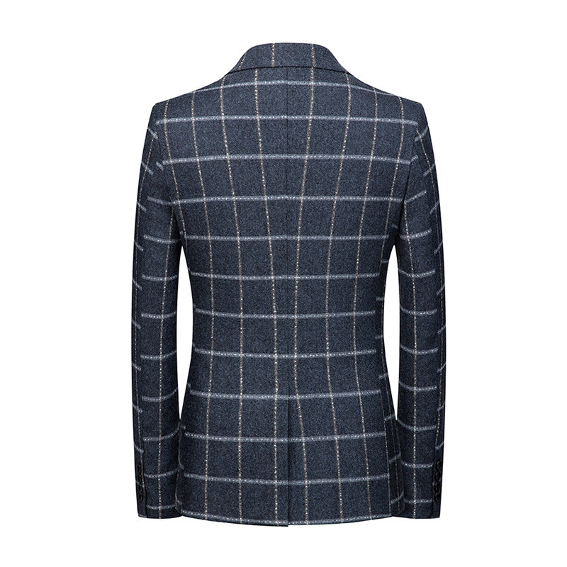 Men's Single Suit Korean Style Youth Fashion Casual Business Plaid Slim Fit One Button Men's Suit