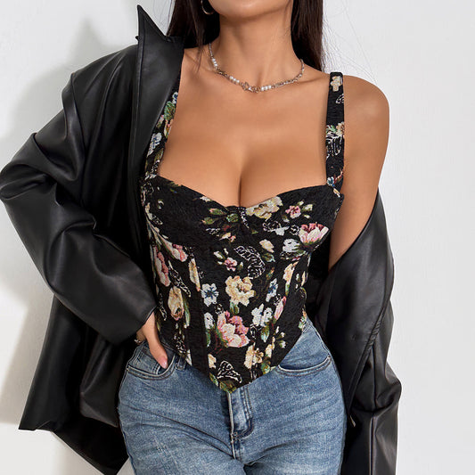 Fiskebensmønstret samlet bryst halterneck sexet camisole