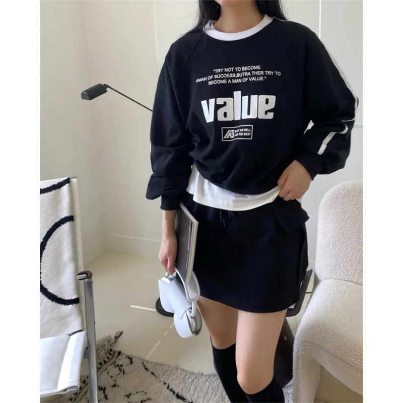 Women's Vintage Letter Print Sports Sweater