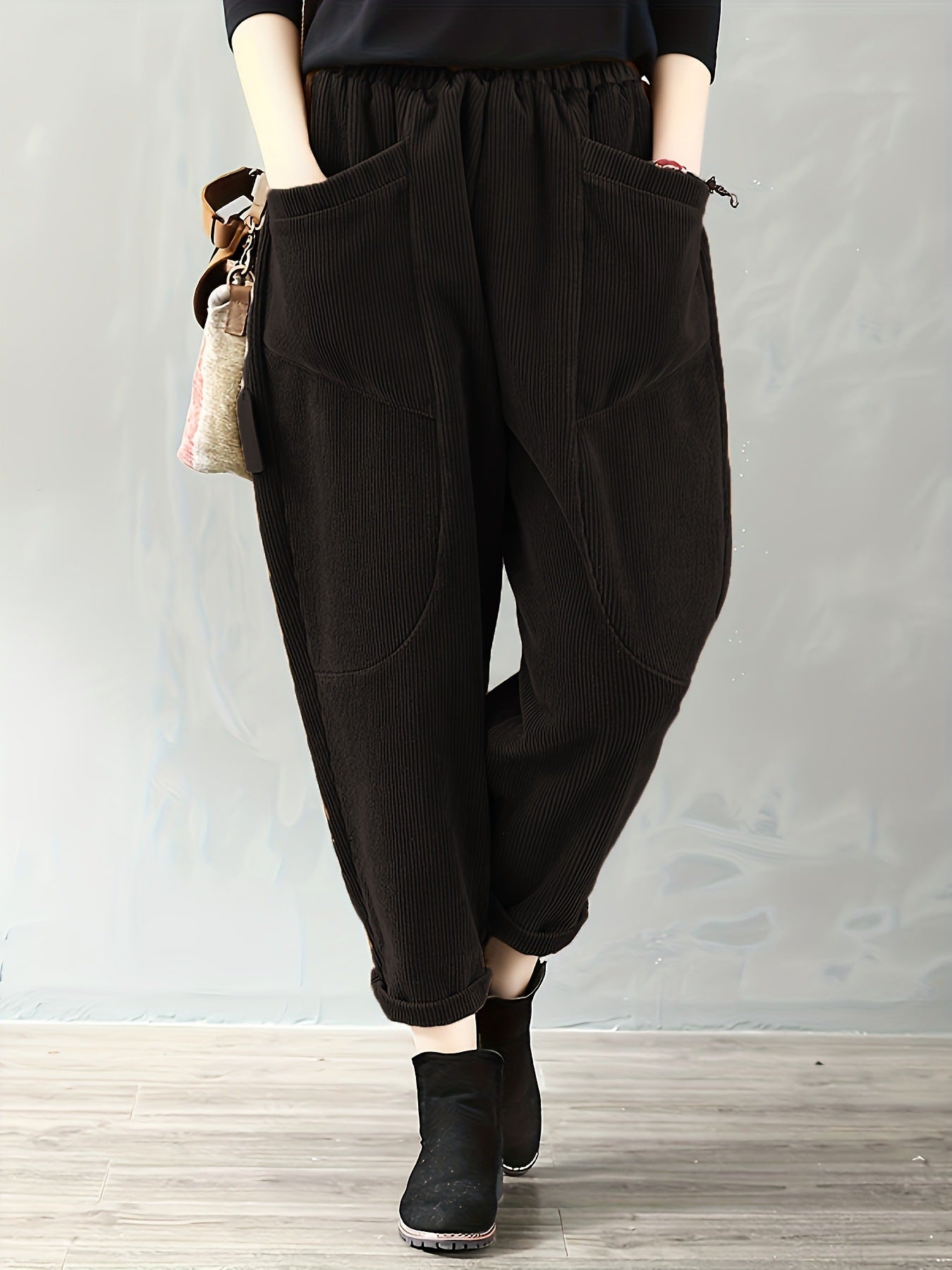Autumn And Winter Elastic Waist Large Size Fashion Corduroy Loose Pants