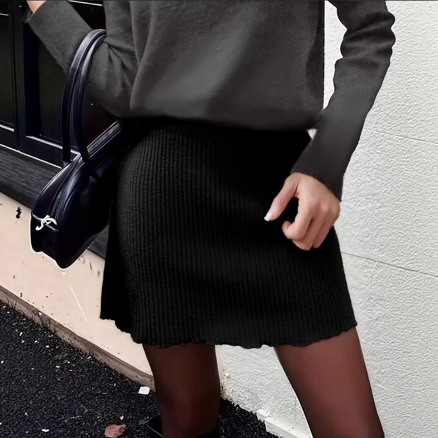 Slimming Ribbed Womens Midi Skirt