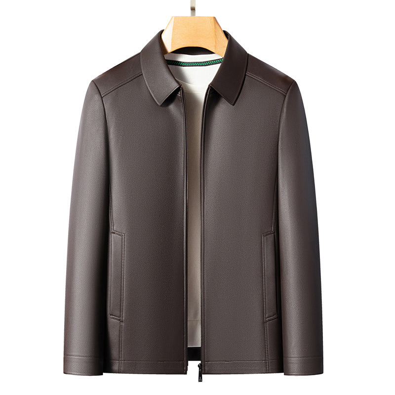 Versatile Men's Lapel Leather Jacket