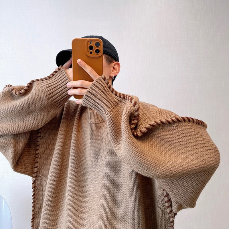 Lazy Wind Round Neck Pullover Knitted Jacket Sweater