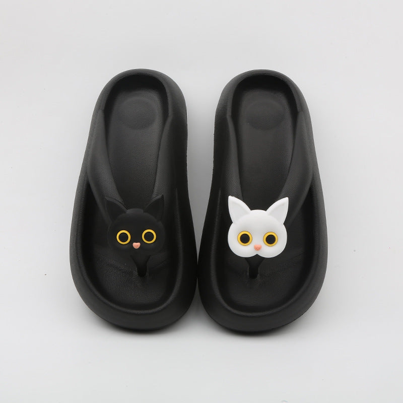 Black And White Cat Flip Flops Women's Outer Wear Thick Bottom