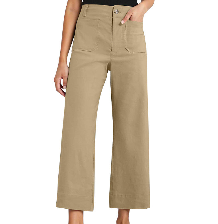 High Waist Slimming Casual Women's Cropped Wide-leg Pants