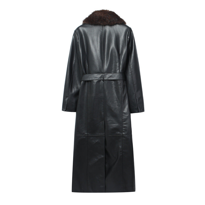 Faux Fur Removable Collar Leather Jacket