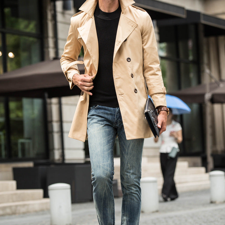 Casual Trench Coat For Men Mid-length Design