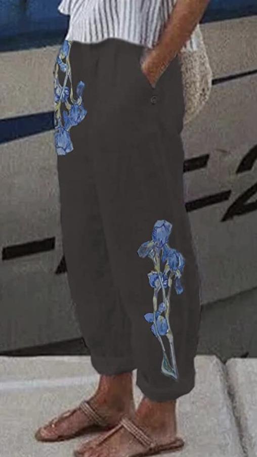 Women's Printed Fashion Graffiti Loose Pockets Casual Straight Trousers