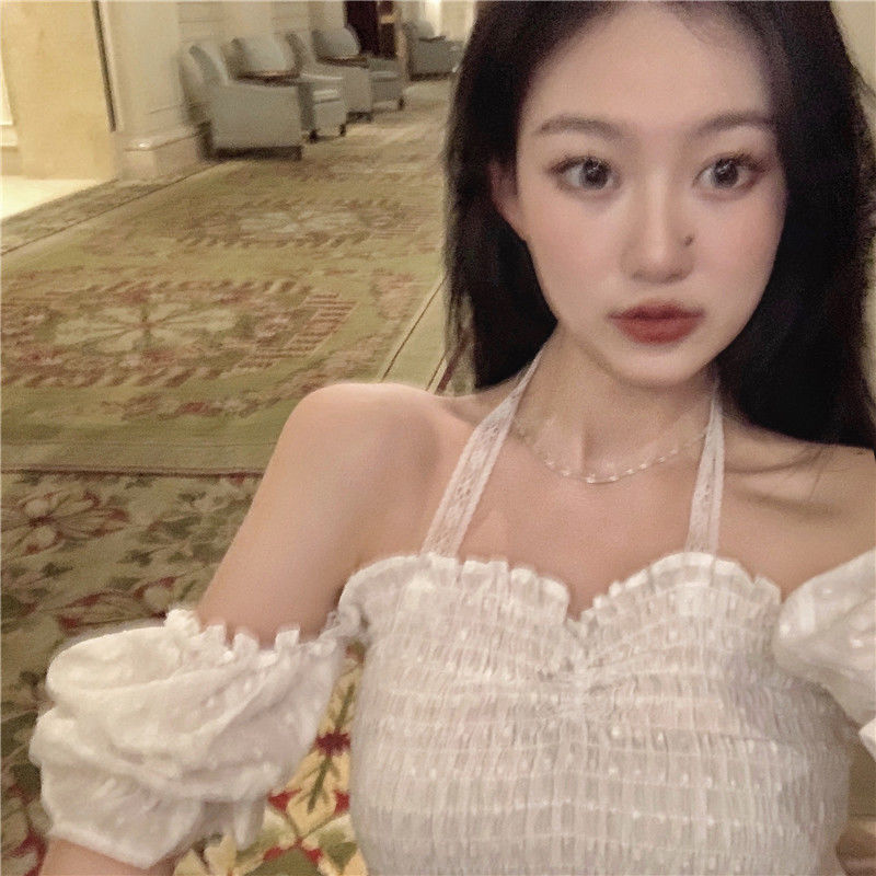 Short Puff Sleeve Top White Shirt Women's