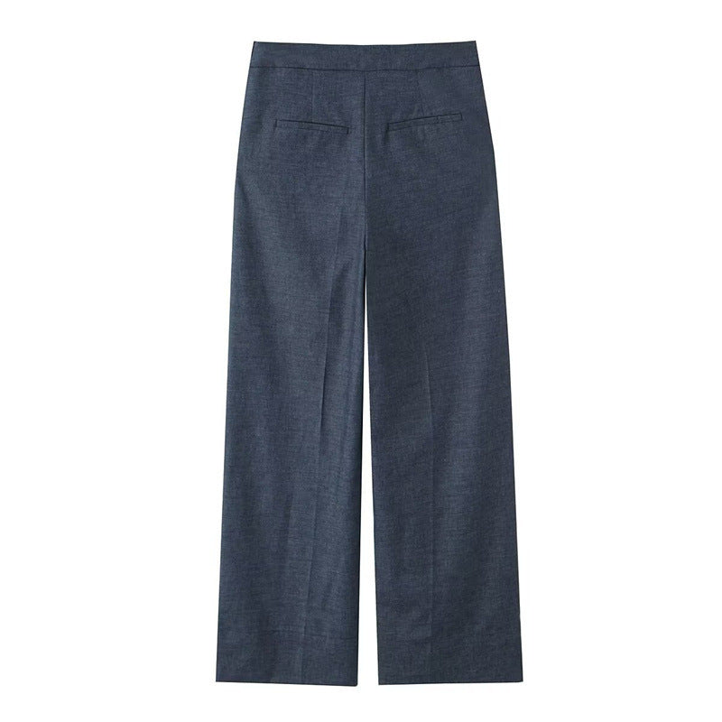 New Spring And Autumn Linen Button Decoration Wide Leg Pants