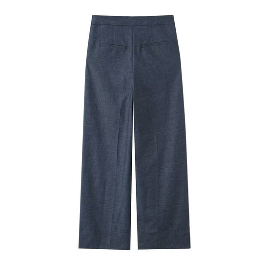 New Spring And Autumn Linen Button Decoration Wide Leg Pants