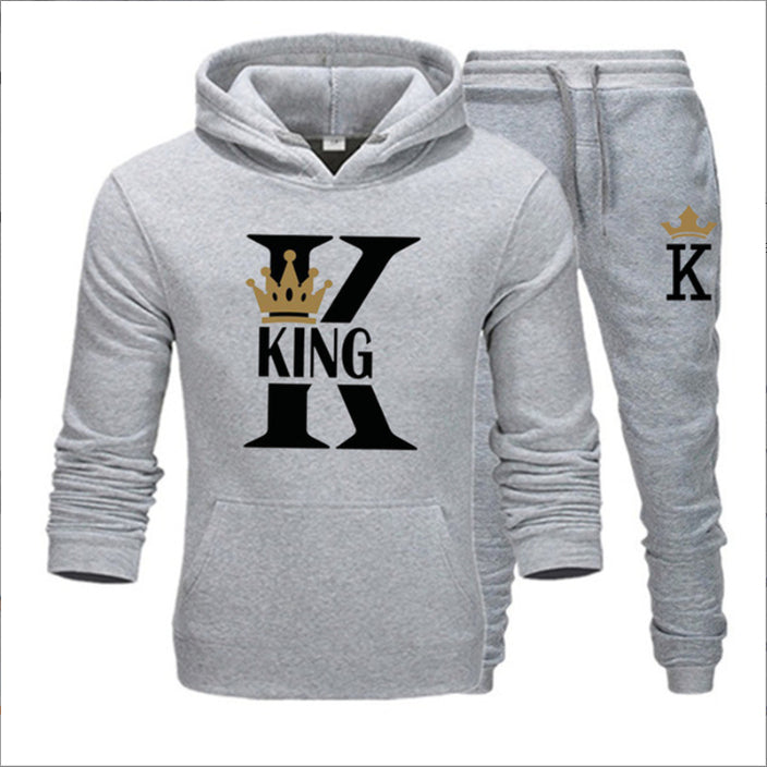 New Men's Sweater KING QUEEN Loose Casual Hooded Printed Couple Suit