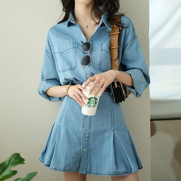 Womens Chic Denim Shirt Dress