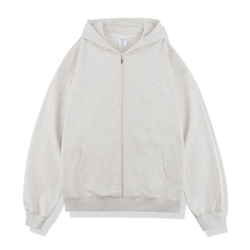 Autumn And Winter 450g Terry Loose Fashion Brand Zipper Hooded Sweater Solid Color