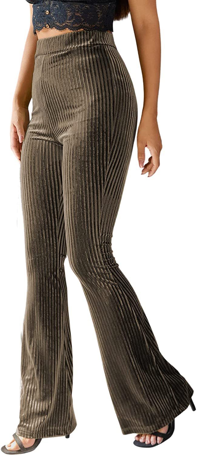 New Women's Fashion Solid Color High Waist Gold Velvet Pit Striped Flare Pants