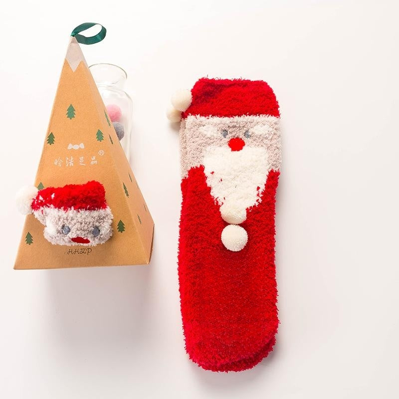 Coral Fleece Tube Winter Thickened Women's Christmas Stockings Cute Cartoon Maternity Socks