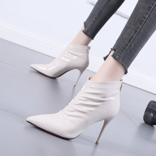 Pointed Toe High-heeled Boots With Rear Zipper Martin Boots