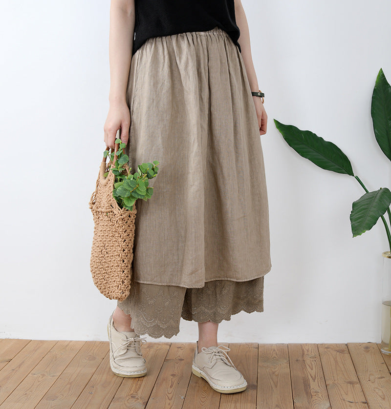 Lace Stitching High Waist Women's Mid-length Pantskirt