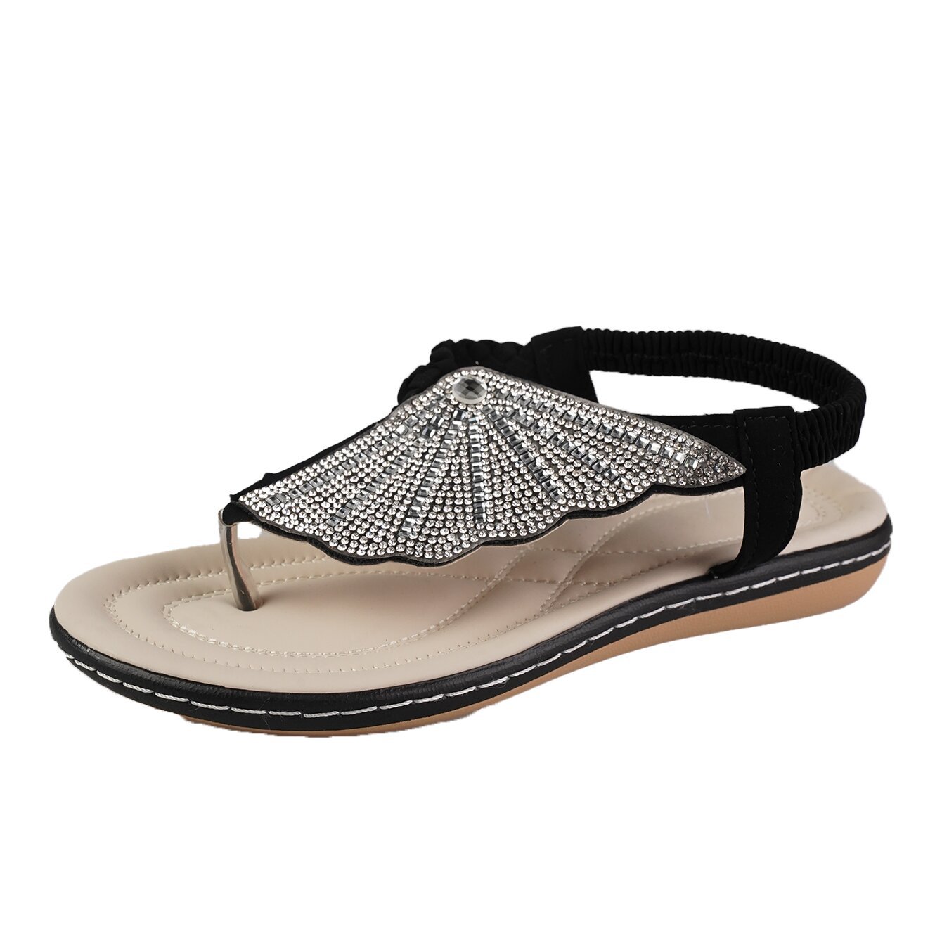 Nye Rhinestone Skal Klipklapper Sandaler Sommer Strandsko Til Kvinder Mode Casual Lav Hæl Flade Sandaler Tøfler