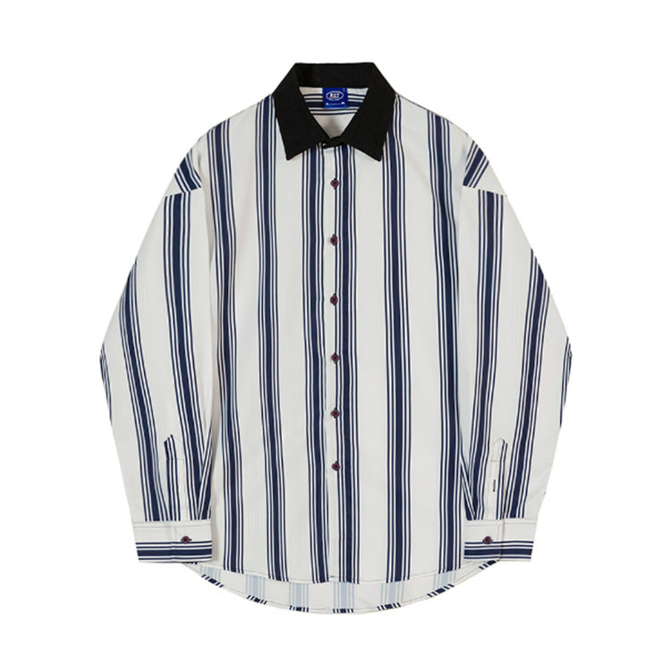 Men's Spring And Autumn Striped Long-sleeved Shirt