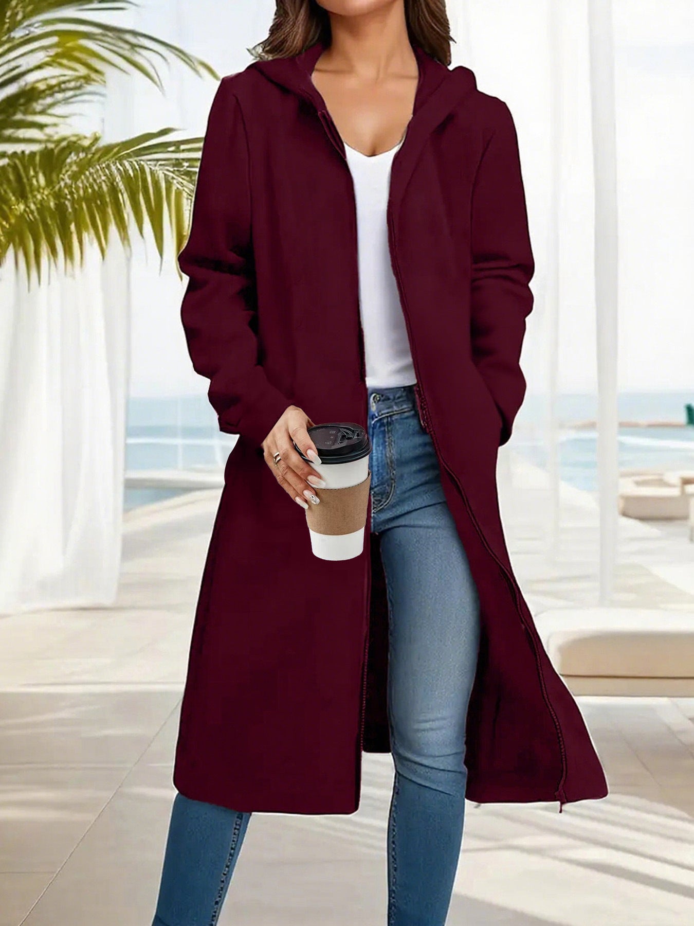 Fashionable Simple Comfortable All-match Slimming Hooded Coat