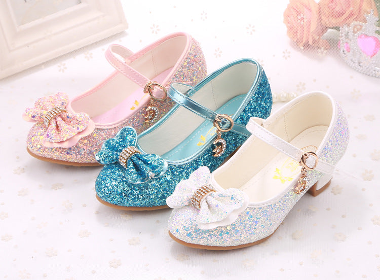 Small High Heeled Shoes With Sequined Bow