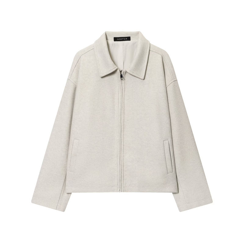 Collar casual versatile jacket with zipper and woolen coat