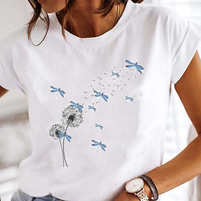 New Women's Round Neck Loose Creative Colorful T-shirt