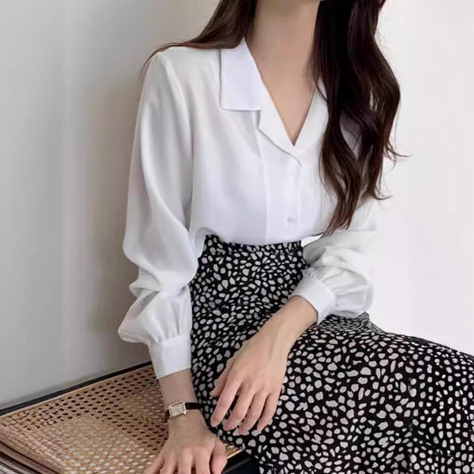 Simple Suit Collar Chiffon Shirt Women's Long Sleeve Shirt
