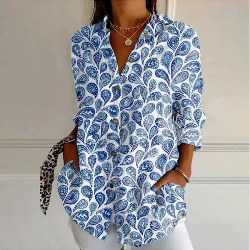 Printed Autumn Leisure Loose Shirt Women's Top