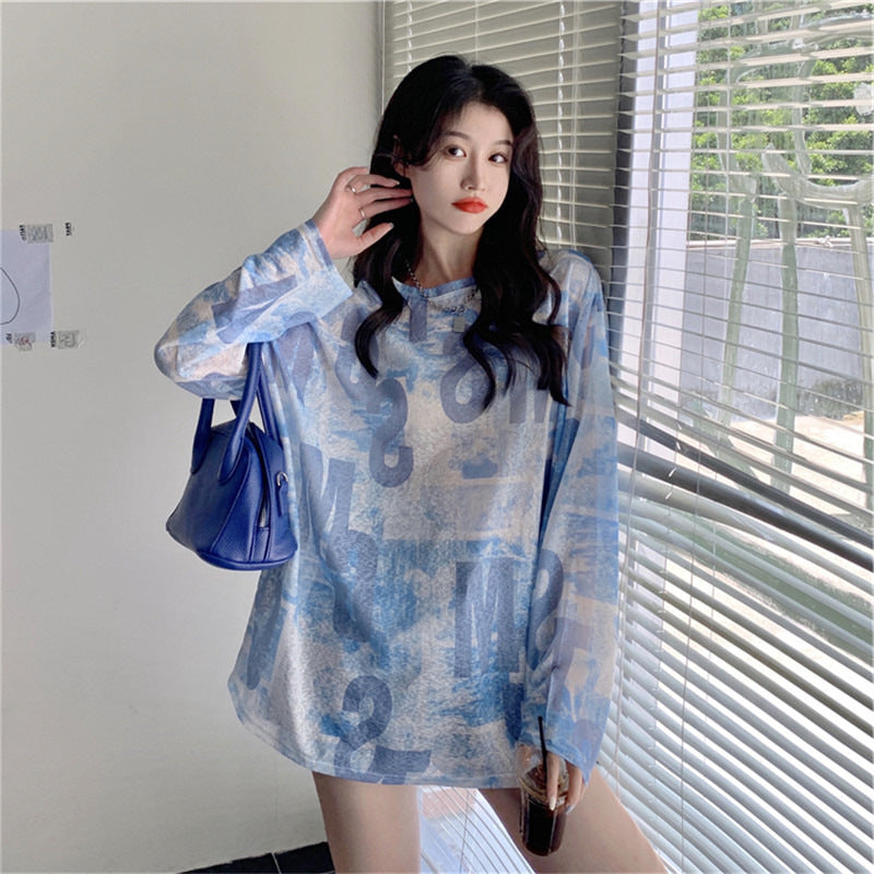 Women's Loose Long-sleeved Mesh Sun Protection Pullover