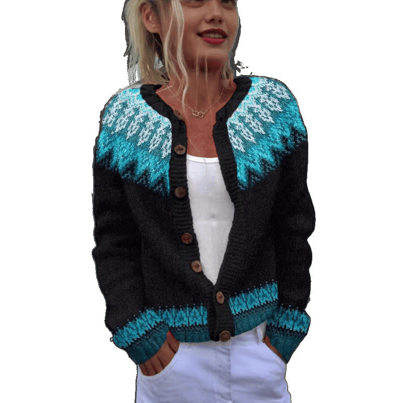 D Digital Printing Cardigan Knitted Coat Women's Early Spring And Autumn Coat
