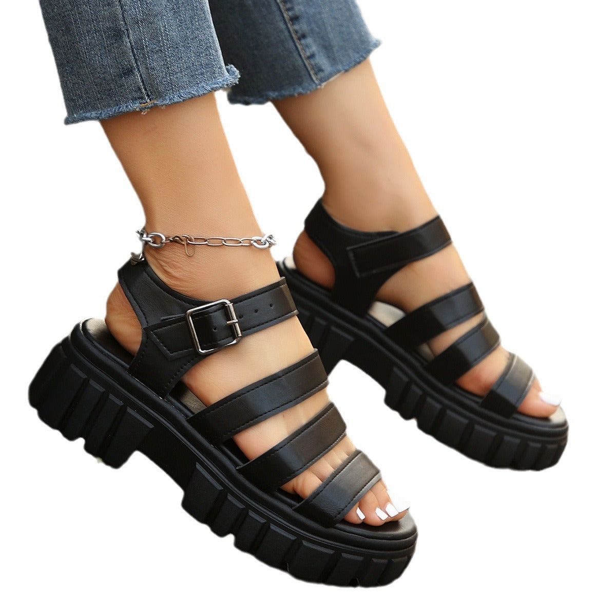 Casual sandaler med platformsål og tyk sål til kvinder i plus-size