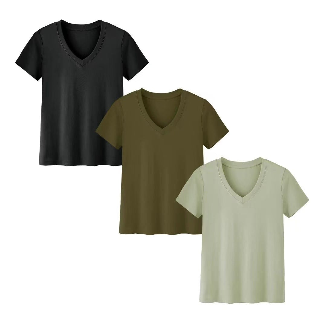 Loose Short-sleeved Top Combination Solid Color Women's Clothing