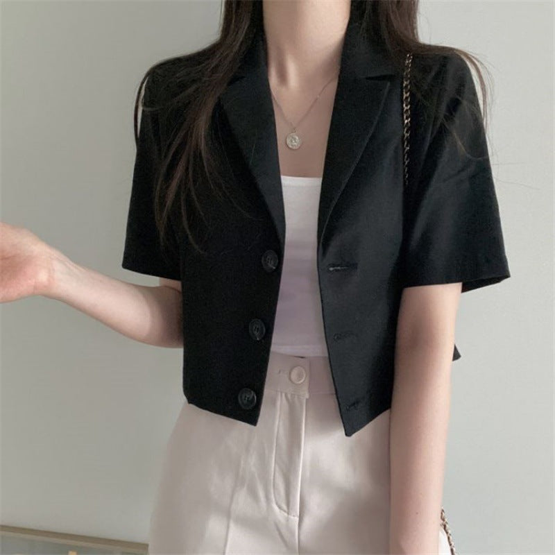 Solid Color Short Sleeved Cotton Linen Small Suit For Women's Leisure