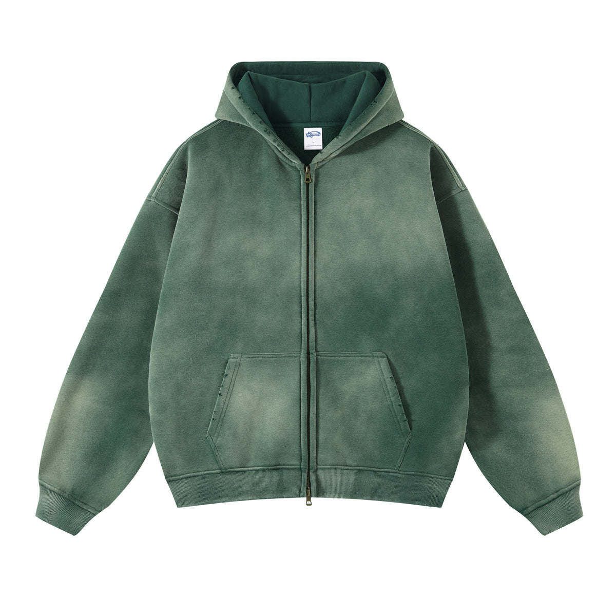 Spray Dyed Washed And Worn Zipper Sweater