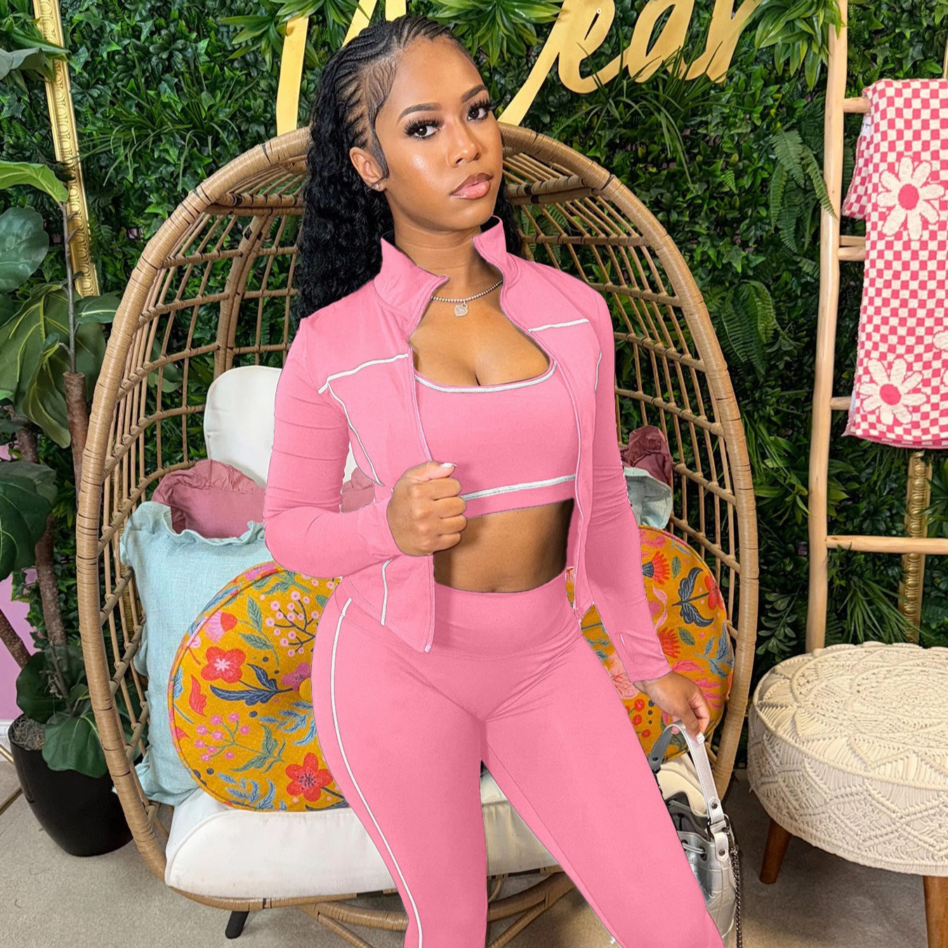 Fashion Women's Wear I-shaped Vest Long-sleeve Zipper Trousers 3-piece Suit
