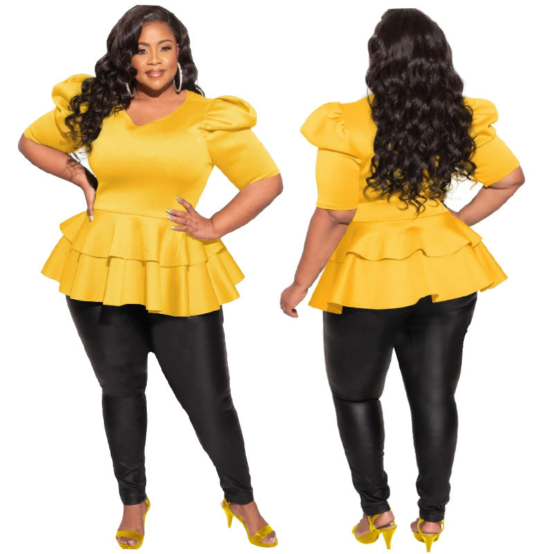 Plus-size Women's Clothing Ruffled Short-sleeve T-shirt Top