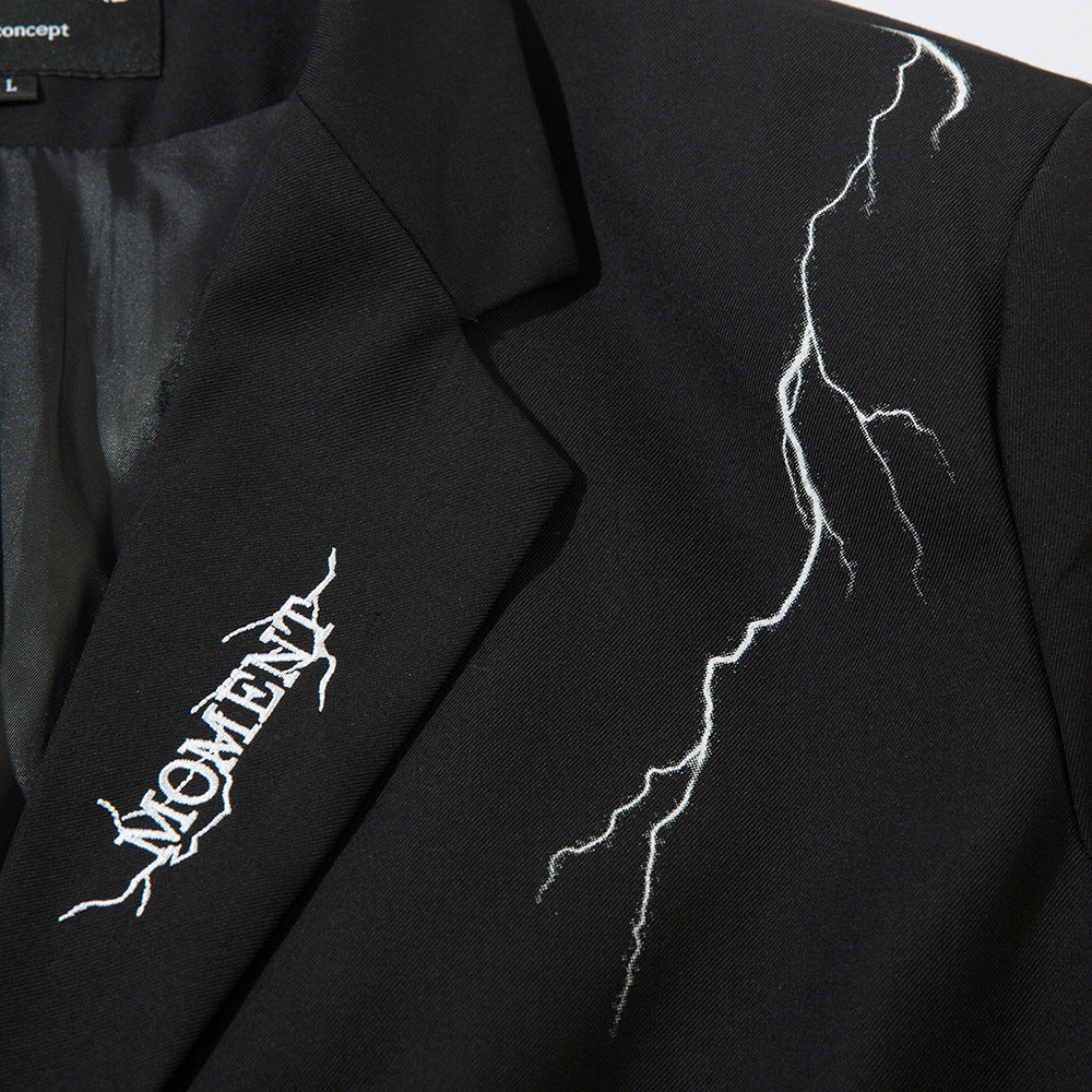 Men's Trendy Fashion Lightning Print Design Sense Niche Suit Jacket