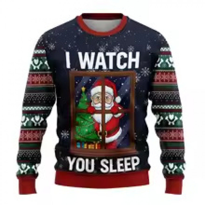 Printed Long Sleeve Round Neck Christmas Top
