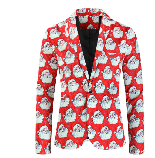 Men's One Button Printed Suit Christmas Casual Suit