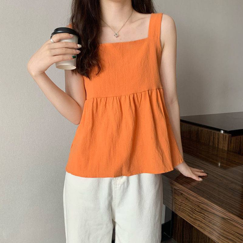 Solid Color Square Neck Playful Baby Shirt Summer Temperament Age Reducing Short Sleeve