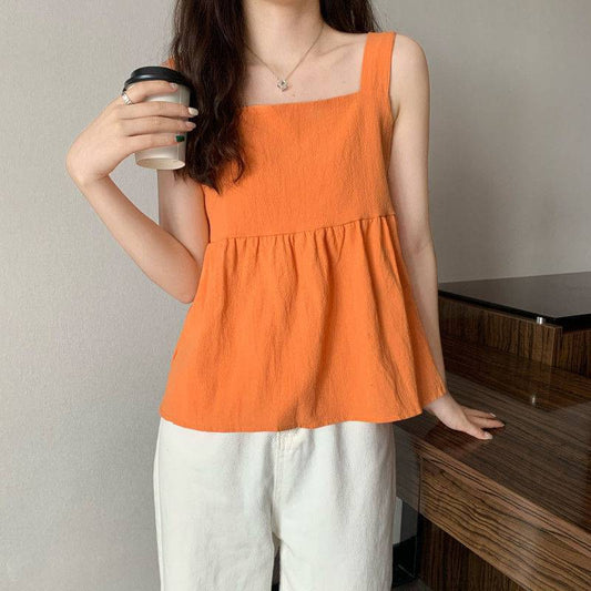 Solid Color Square Neck Playful Baby Shirt Summer Temperament Age Reducing Short Sleeve