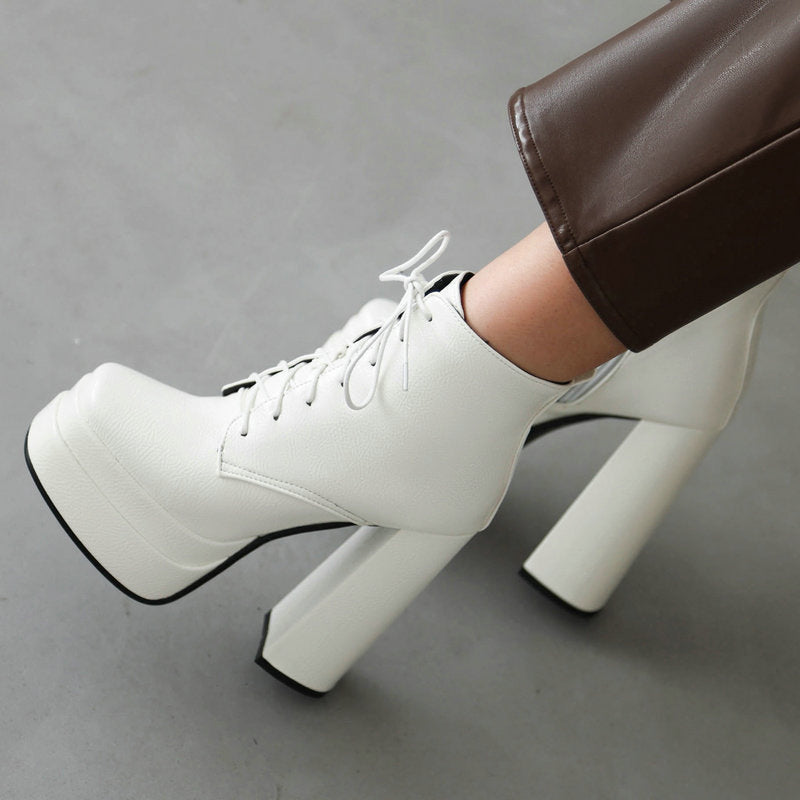 Chunky-heeled Ultra-high Heel Ankle Boots Casual Lace-up British-style Dr Martens With A Thick Sole And Waterproof Design