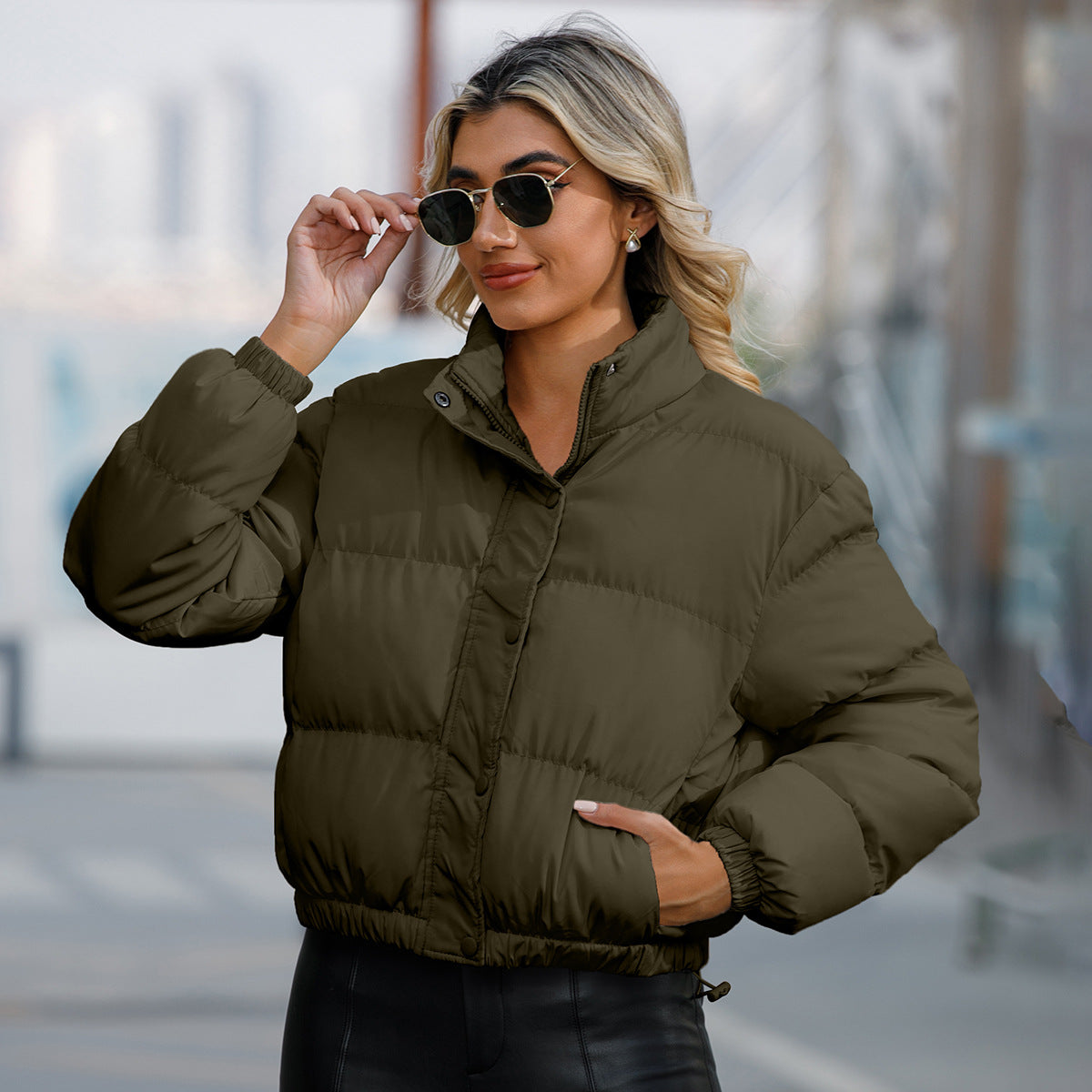 Long Sleeve High Collar Warm Coat Loose Casual Cotton-padded Clothes